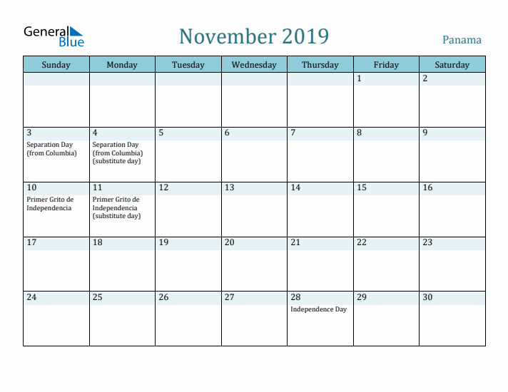 November 2019 Calendar with Holidays