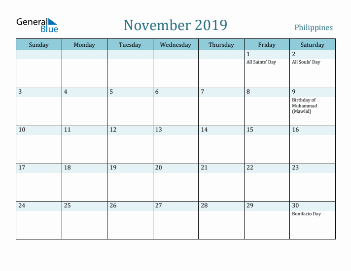 November 2019 Calendar with Holidays