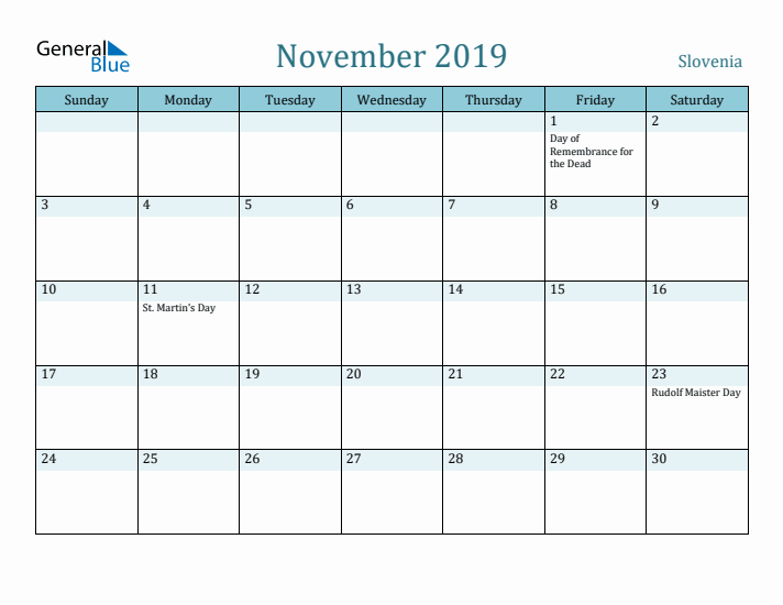 November 2019 Calendar with Holidays