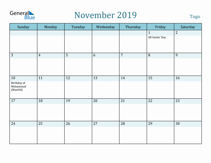 November 2019 Calendar with Holidays