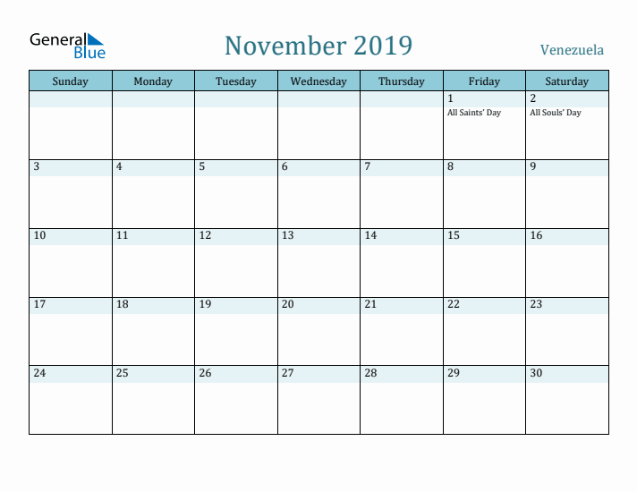 November 2019 Calendar with Holidays