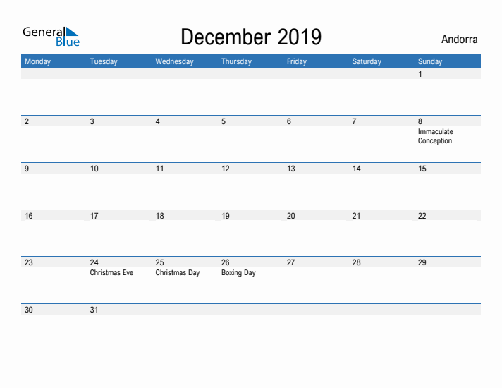 Fillable December 2019 Calendar