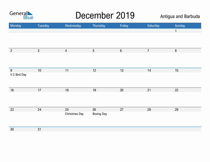 Fillable December 2019 Calendar