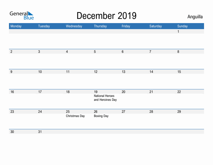 Fillable December 2019 Calendar