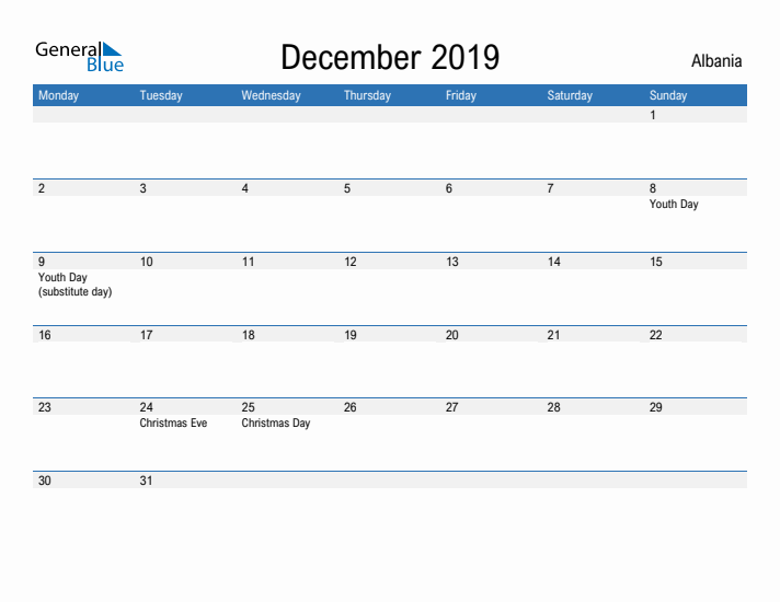 Fillable December 2019 Calendar