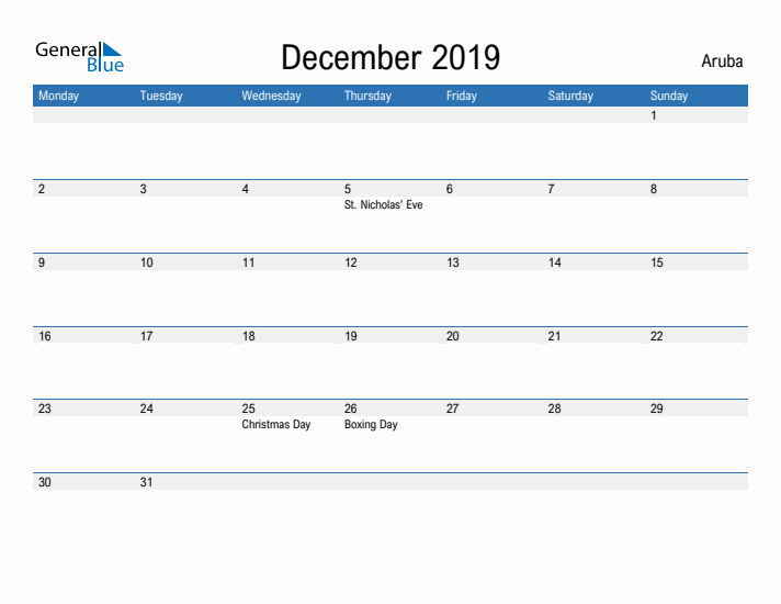 Fillable December 2019 Calendar