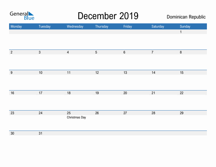 Fillable December 2019 Calendar