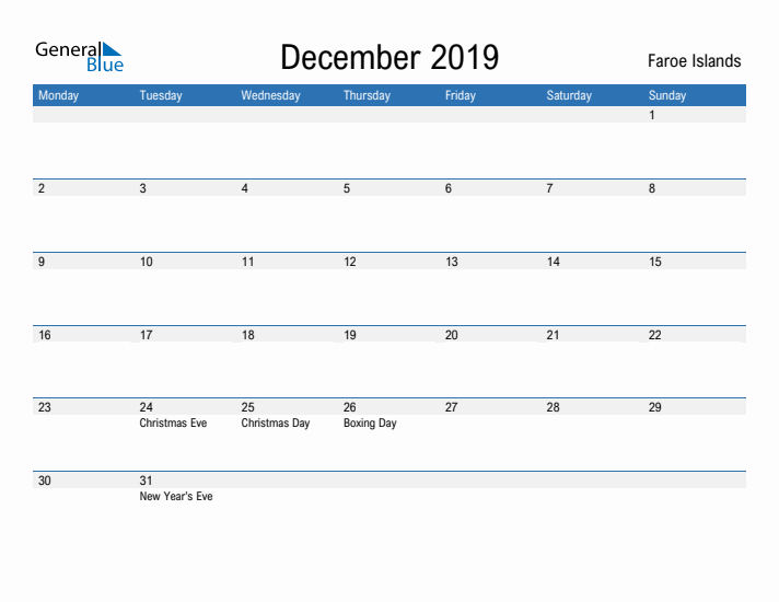 Fillable December 2019 Calendar