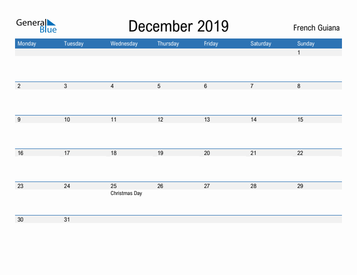 Fillable December 2019 Calendar