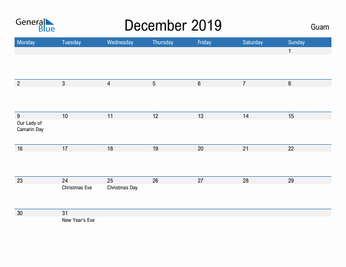 Fillable December 2019 Calendar