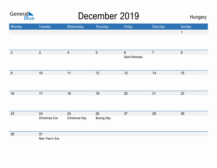 Fillable December 2019 Calendar