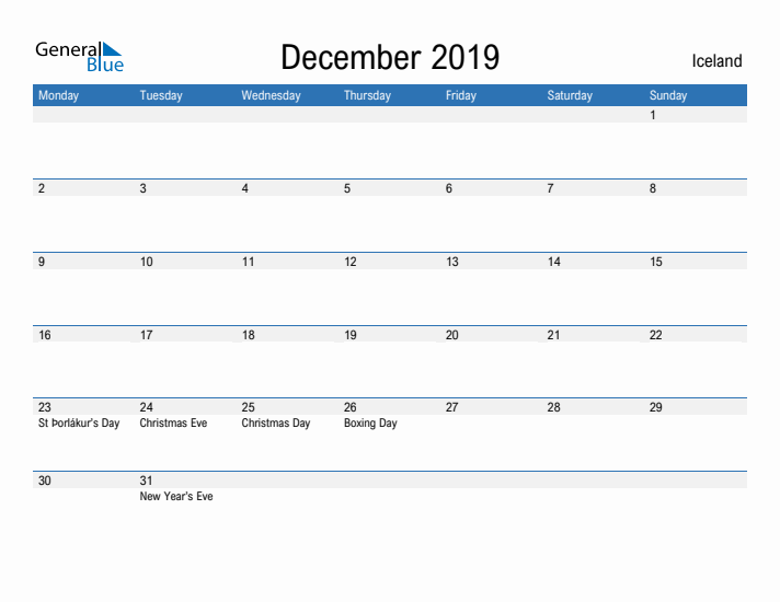 Fillable December 2019 Calendar