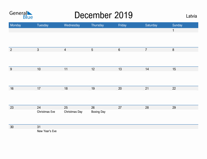 Fillable December 2019 Calendar