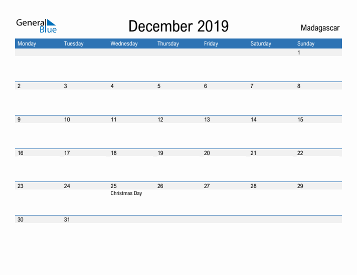 Fillable December 2019 Calendar