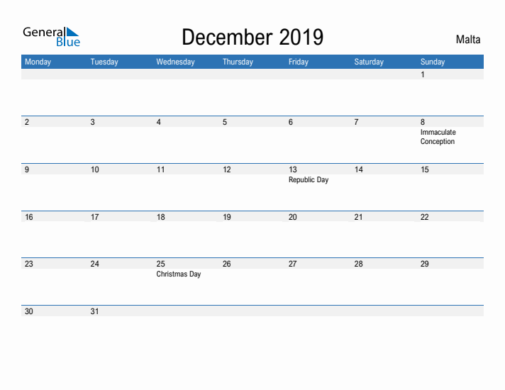 Fillable December 2019 Calendar