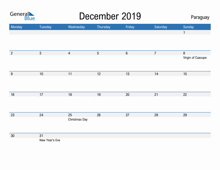 Fillable December 2019 Calendar