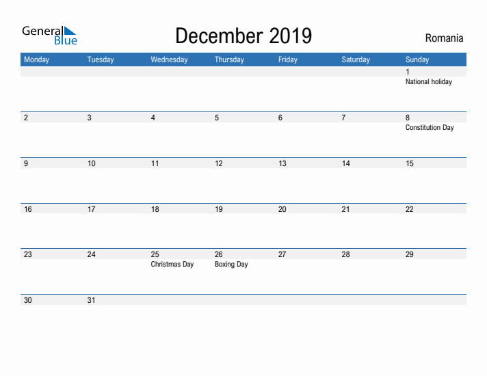 Fillable December 2019 Calendar