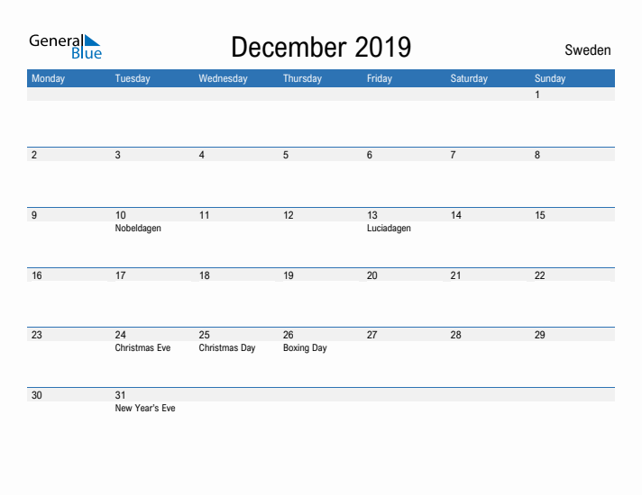 Fillable December 2019 Calendar