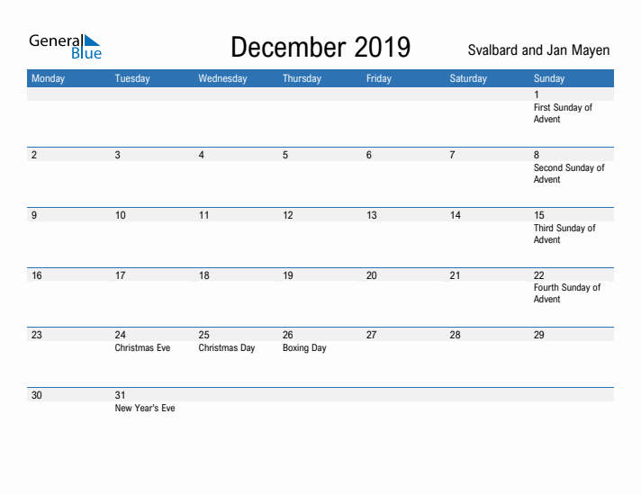 Fillable December 2019 Calendar