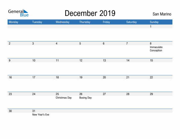 Fillable December 2019 Calendar