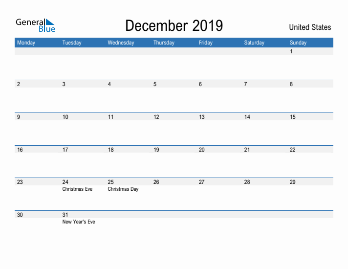 Fillable December 2019 Calendar