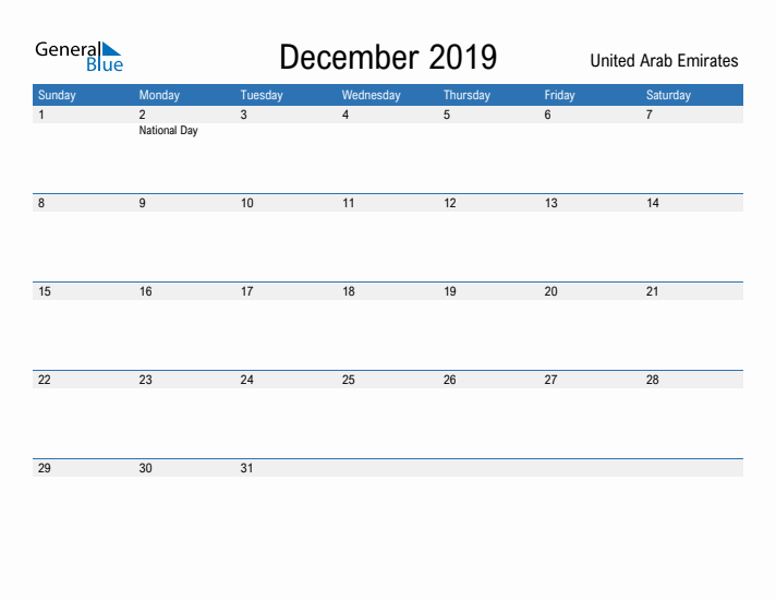 Fillable December 2019 Calendar