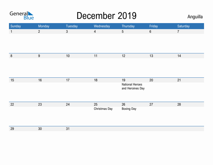 Fillable December 2019 Calendar