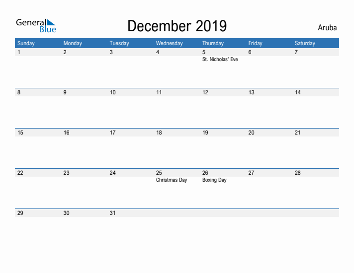 Fillable December 2019 Calendar