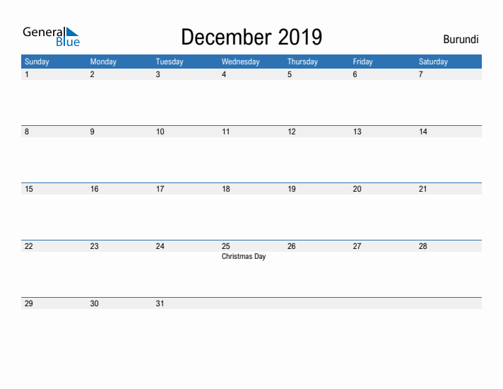 Fillable December 2019 Calendar