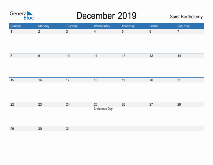 Fillable December 2019 Calendar