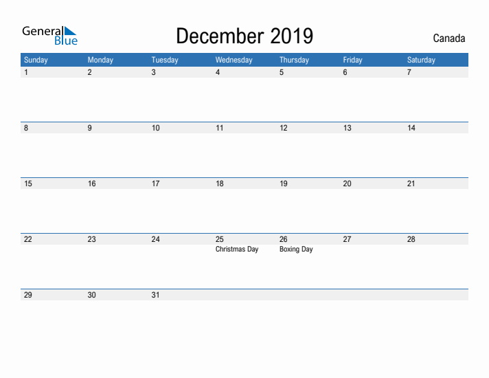 Fillable December 2019 Calendar