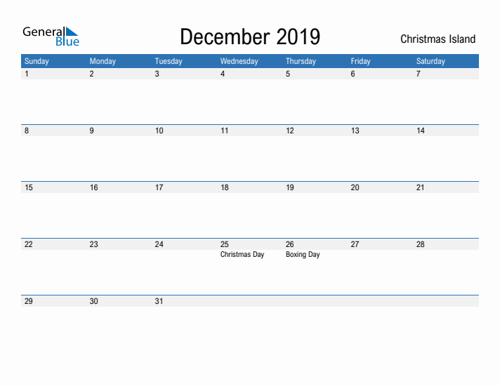 Fillable December 2019 Calendar