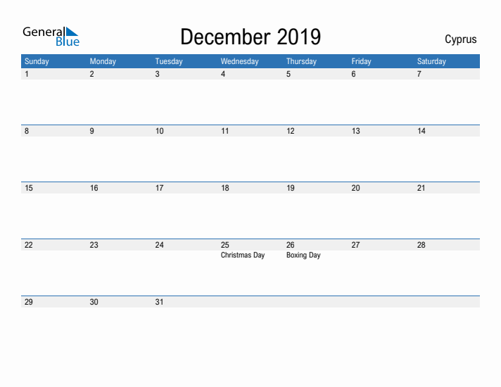 Fillable December 2019 Calendar