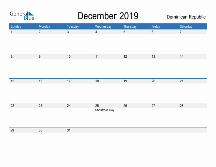 Fillable December 2019 Calendar