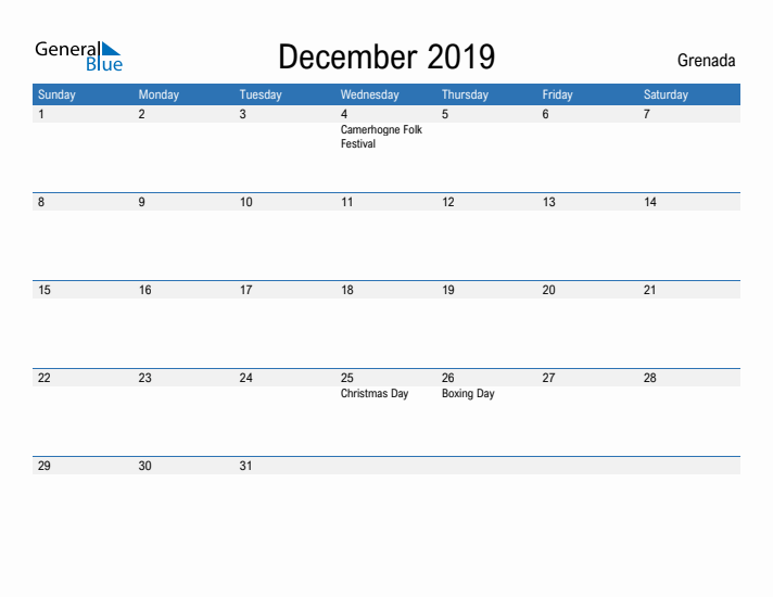 Fillable December 2019 Calendar