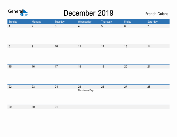 Fillable December 2019 Calendar