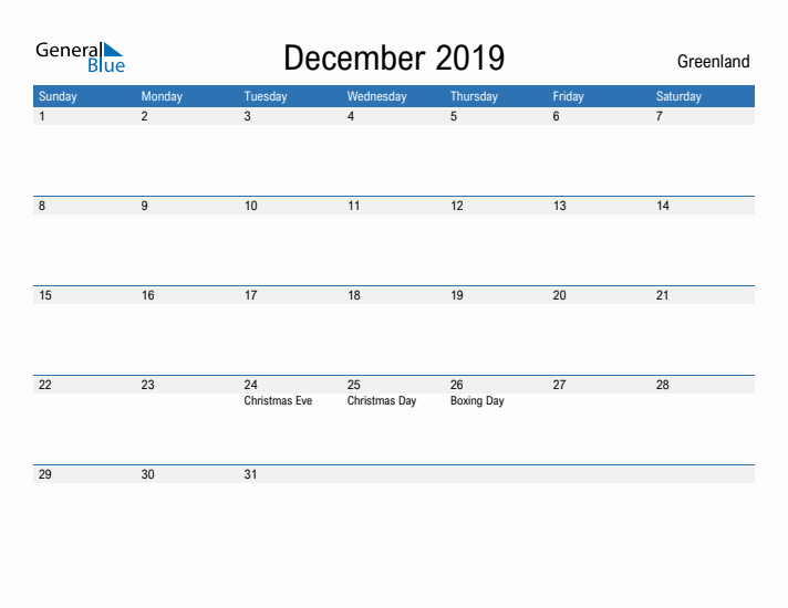 Fillable December 2019 Calendar