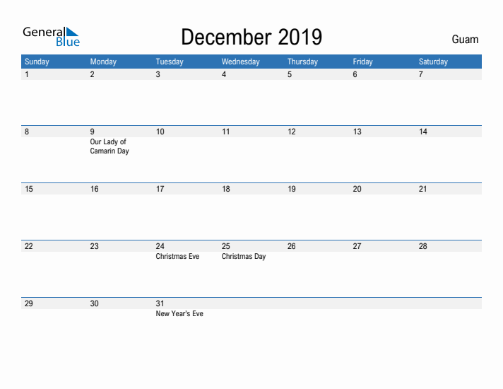 Fillable December 2019 Calendar