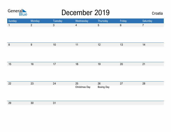 Fillable December 2019 Calendar