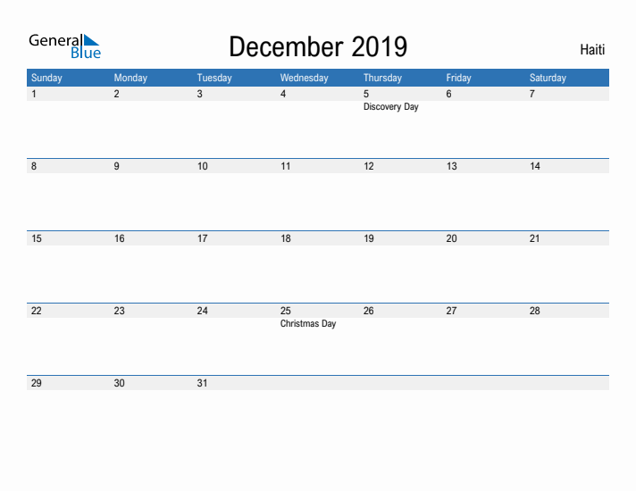 Fillable December 2019 Calendar