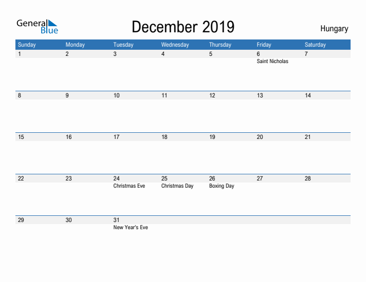 Fillable December 2019 Calendar