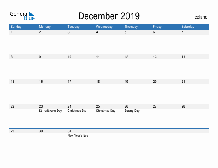 Fillable December 2019 Calendar