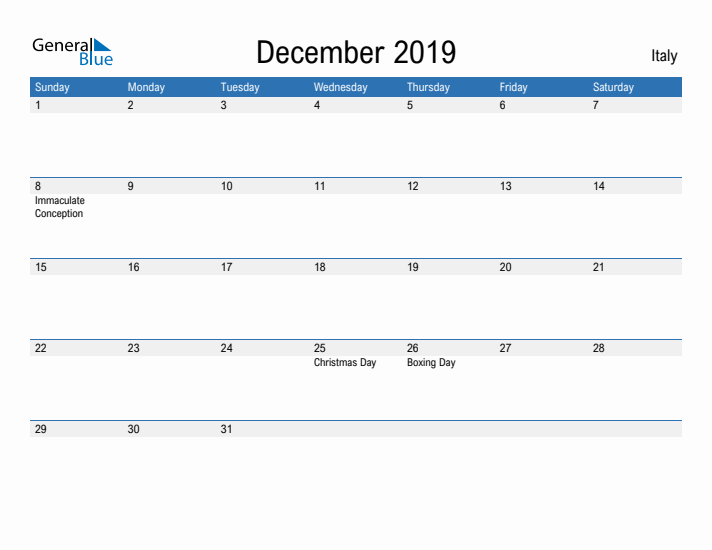 Fillable December 2019 Calendar