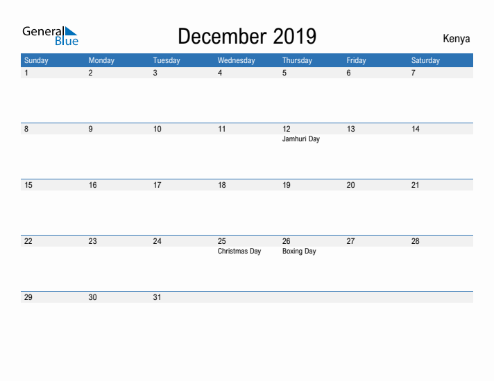 Fillable December 2019 Calendar