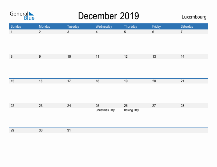 Fillable December 2019 Calendar