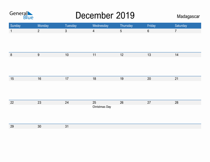 Fillable December 2019 Calendar