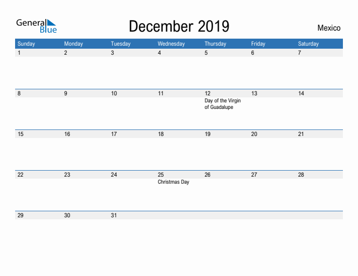 Fillable December 2019 Calendar