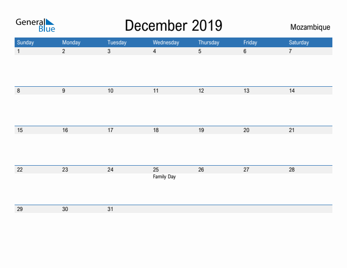 Fillable December 2019 Calendar