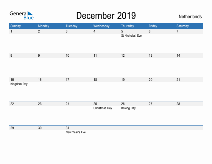 Fillable December 2019 Calendar