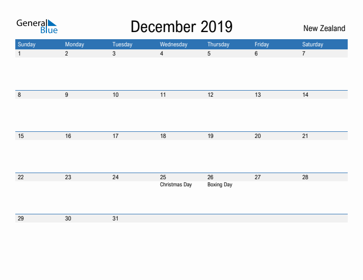 Fillable December 2019 Calendar